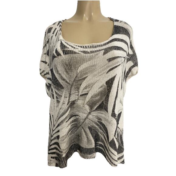 Wooden Ships Sweater Floral Print Gray White Round Neck Relaxed Short Sleeve M L - Picture 1 of 6